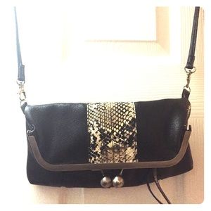 Black and Snakeskin Print Messenger Purse