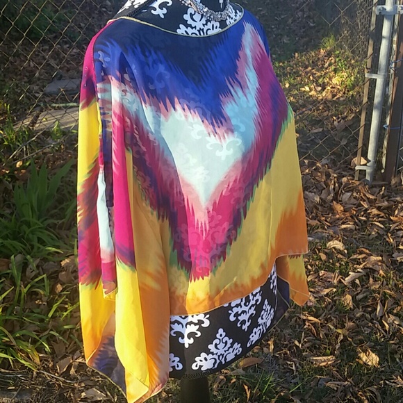 Color Color Color!!!Sheer Flowy Multi Colored Top - Picture 2 of 3