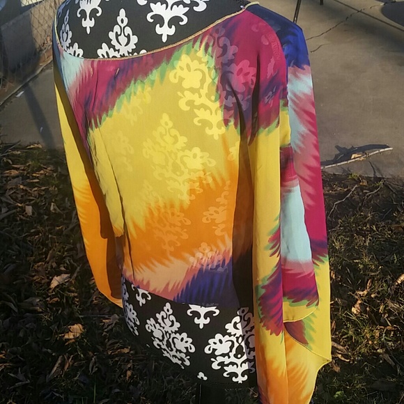 Color Color Color!!!Sheer Flowy Multi Colored Top - Picture 3 of 3