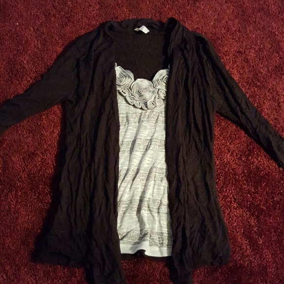 Gray shirt w black cardigan