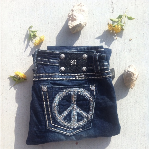 Miss Me Denim - Dark Wash Peace Sign Boot Cut Miss Me Jeans