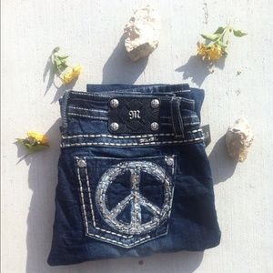 Dark Wash Peace Sign Boot Cut Miss Me Jeans