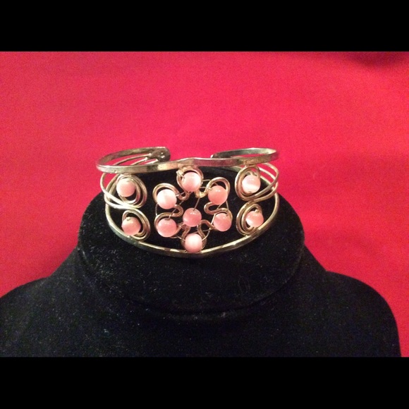 SALE Silver and pink flower bracelet