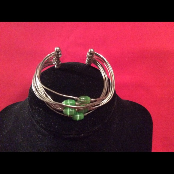 SALE Silver and green bead bracelet