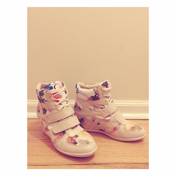 Floral White Sneaker Wedges