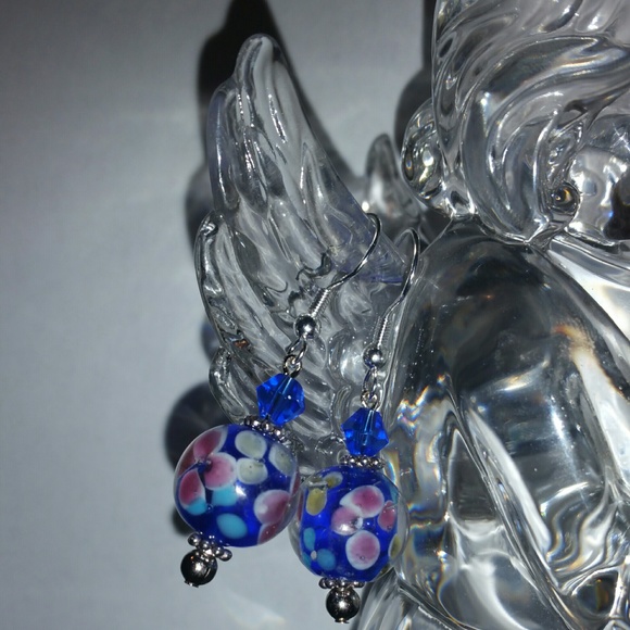 Blue and Pink Lampwork Earrings