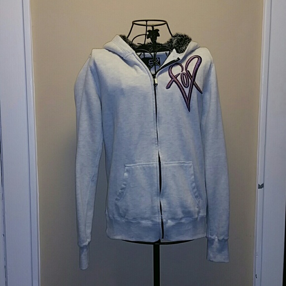 Fox hooded faux fur zip up sweatshirt