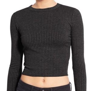 💫ribbed long sleeve dark grey cropped shirt💫.