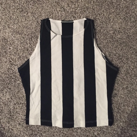 Black and White Striped Crop Tank Top