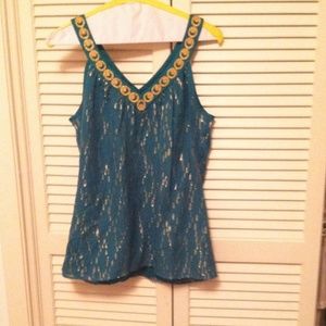 Trina Turk size small turq/gold top