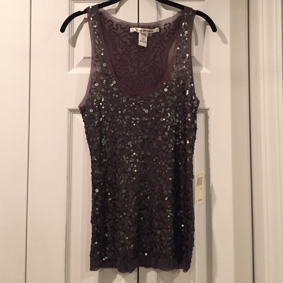 Max Studio Sequin Sheer Racerback Top in Graphite