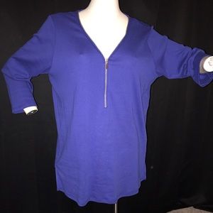 Blue tunic top with silver zipper