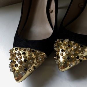 Zara Gold Tip Pointy Black Suede Heel
