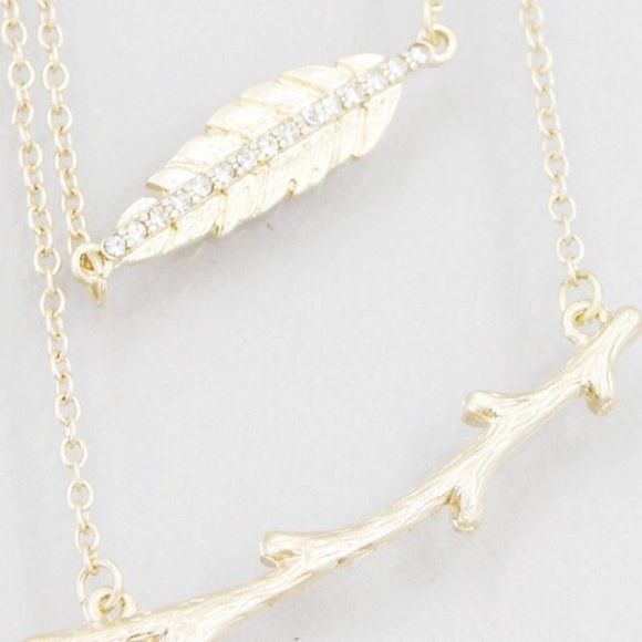 Leaf branch double layer gold necklace - Picture 2 of 3
