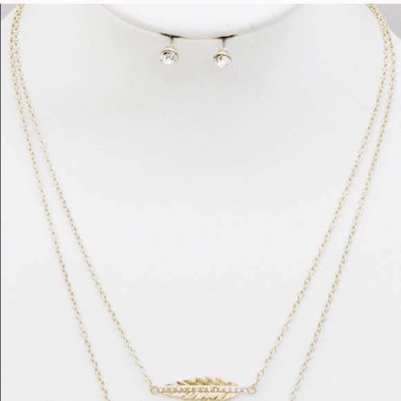 Leaf branch double layer gold necklace - Picture 3 of 3