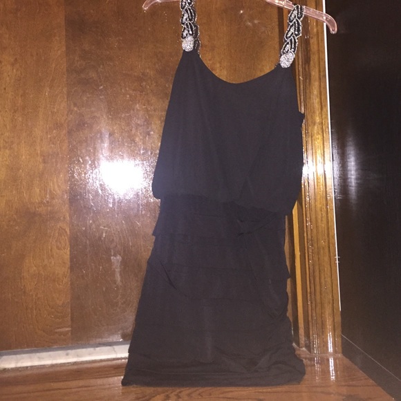 Black W/ Silver Beaded Straps Tight Dress Clubbing