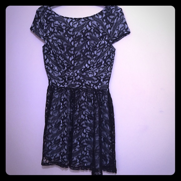 Blue and black lacey flare dress
