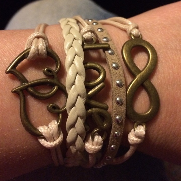 Cuff bracelet love infinity hearts hand made