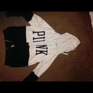 black and white Victoria's Secret zip up hoodie