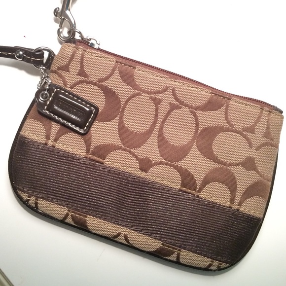 Coach Handbags - COACH MAHOGANY/KHAKI WRISTLET