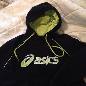 Black with lime green Asics hoodie