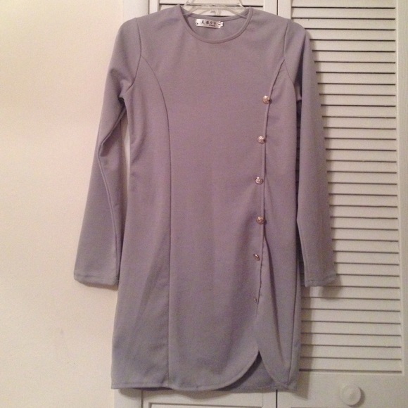 Button Design Round Neck Pullover Dress - Picture 4 of 4