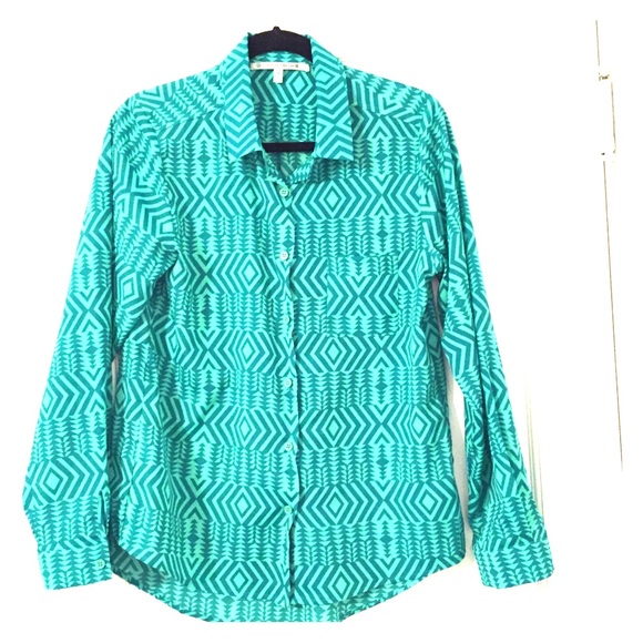 Collective concepts green geometric blouse shirt - Picture 1 of 4