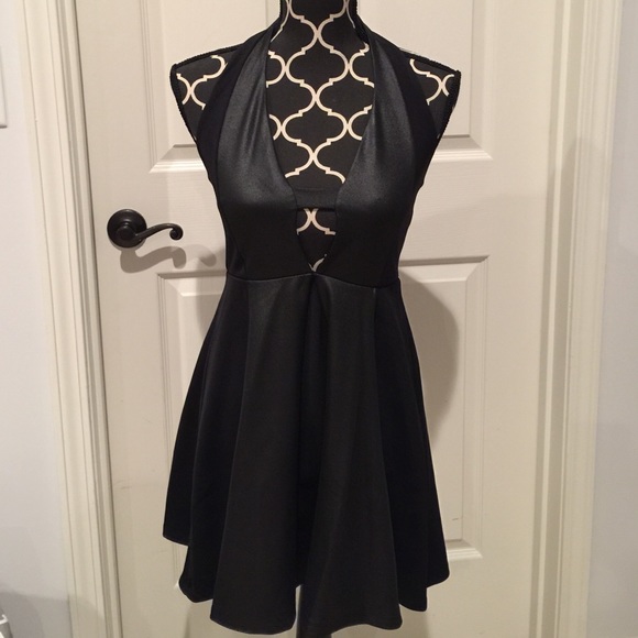 Black halter top skater dress