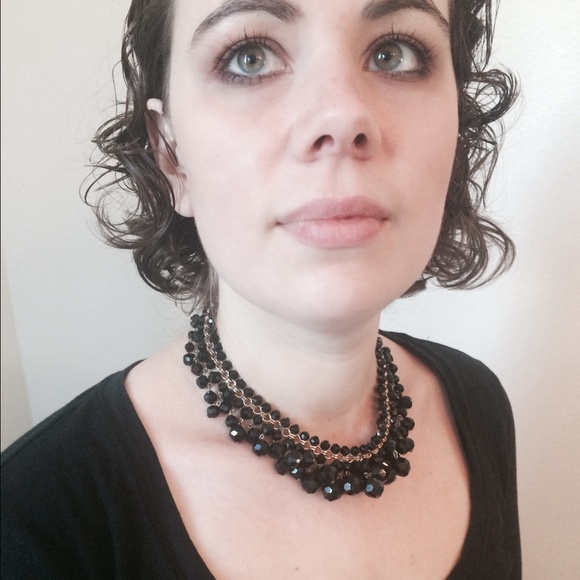 Vintage Jet Black Crystal Bead Necklace - Picture 2 of 4