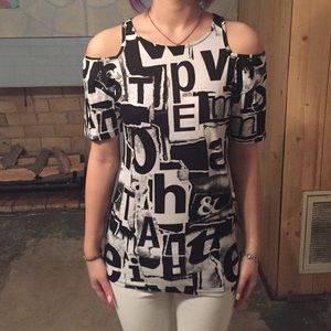 !!SALE!! Cold Shoulder Letter Tee