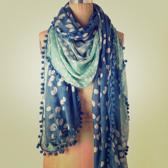 Anthropologie Green Tritone Pom Scarf