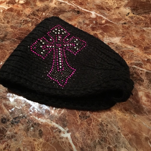 NEW KNITTED RHINESTONE HEADBAND BUTTON ADJUSTABLE - Picture 1 of 4