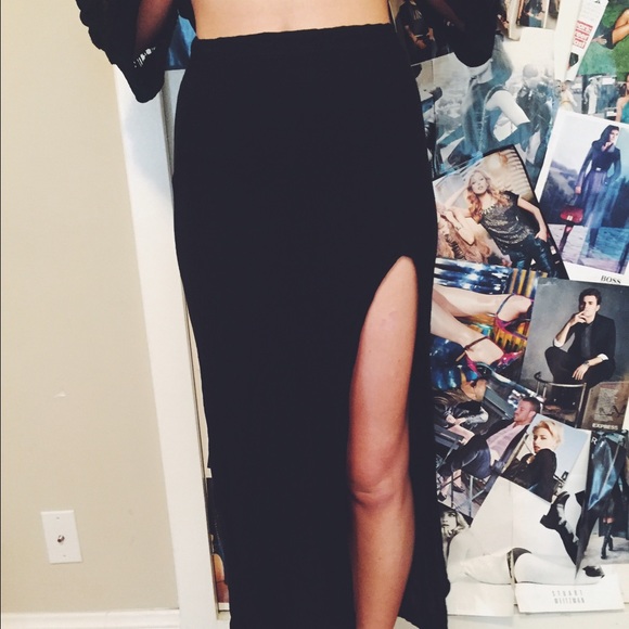 Long black skirt with slit
