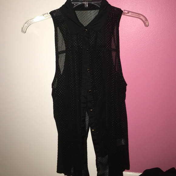 Black see through button down with gold dots - Picture 1 of 2