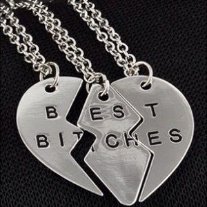 hot "Best Bitches" 3PC Heart Pendant Necklaces