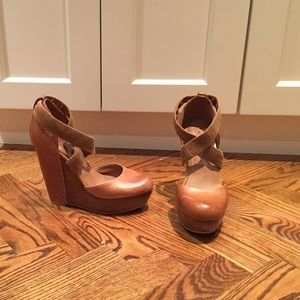 Saddle Brown leather wedges