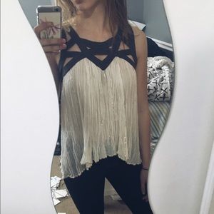 Free people cream/purple metallic embroidered top