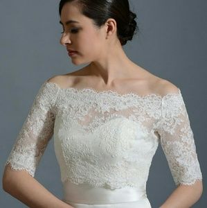 Lace bridal bolero, back fastening - IVORY NWT