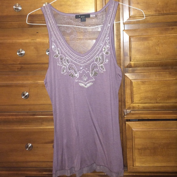 Lace and sequin accented tank