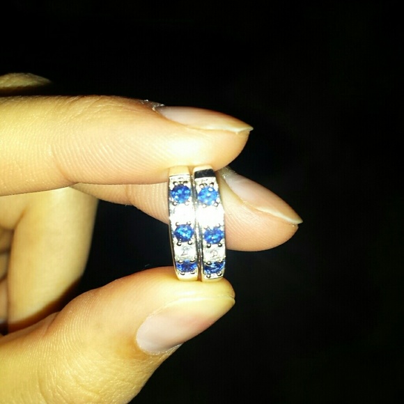 SALE! CZ Spaphire&diamond sterling silver earrings