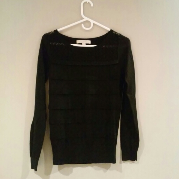 LOFT Ruffled Black Sweater XS - Picture 2 of 2
