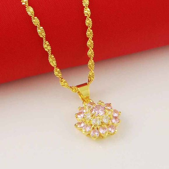 24K Gold Plated Statement Necklace Purple Flower