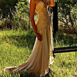 Cream colored chiffon prom dress