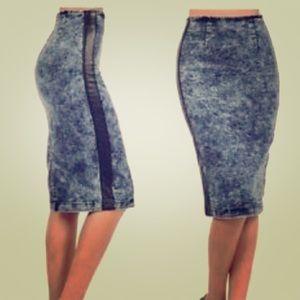Leather and Denim Pencil Skirt