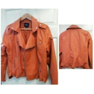 Orange Faux Leather Jacket