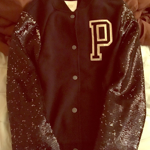 PINK Victoria's Secret Jackets & Blazers - ✨Full bling sleeve PINK varsity jacket✨