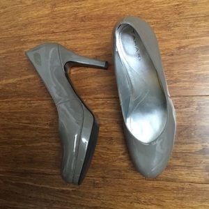 Gray Patent Leather Tahari Platform Heels