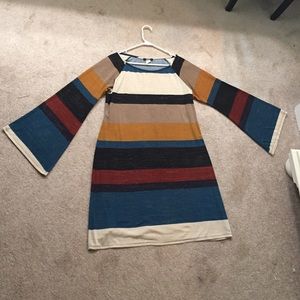 Striped midi dress with bell sleeves