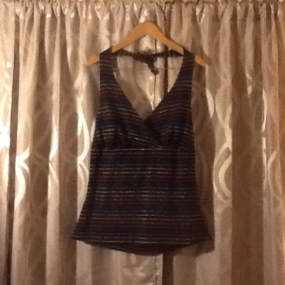 Metallic rainbow striped black halter