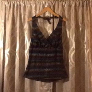 Metallic rainbow striped black halter